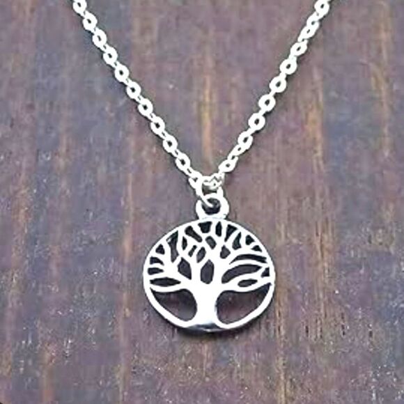 Polished Stainless Steel Tree of Life Pendant Necklace - Picture 6 of 7